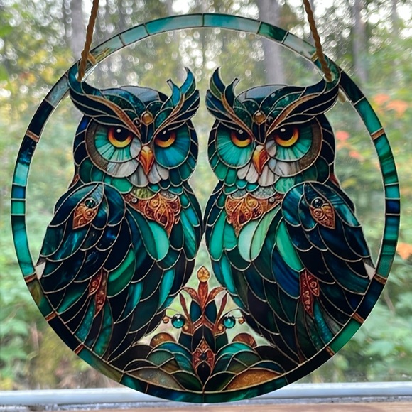 Suncatcher Green Owl Acrylic Window Home Cabin Decorative Decor 6” Gift Idea - Picture 1 of 3